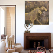 Abstract Horses Paintings On Canvas In Brown Colors Impressionist Art Modern Running Horses Painting Hand Painted Artwork | RUNNING HORSES - Trend Gallery Art | Original Abstract Paintings