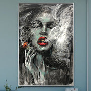 Large Abstract Painting on Canvas Original Smoking Woman Wall Art Figurative Artwork Fashion Painting for Aesthetic Wall Decor | THE SMOKE - Trend Gallery Art | Original Abstract Paintings