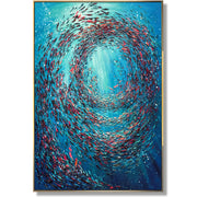 Blue abstract painting FISH FLOCK