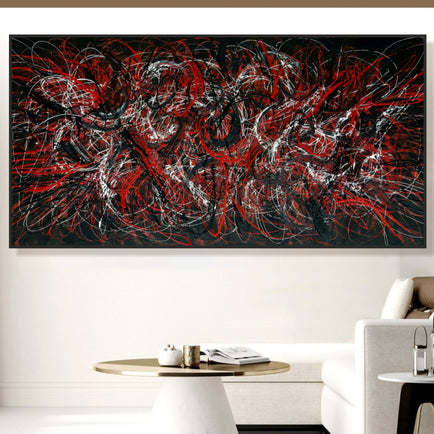 Large Oil Painting Original Canvas Black And Red Art Pollock Style Fine Art Painting Minimalist Abstract Painting Frame Art Texture Art | NOCTURNAL BLAZE - Trend Gallery Art | Original Abstract Paintings