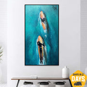 Abstract Surfing Journey Art Water Sports Painting On Canvas Aqua Blue Color Impressionistic Art Ocean Adventure Home Decor | AQUA RYTHMS 31.5”x23.6" - Trend Gallery Art | Original Abstract Paintings