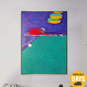 Abstract Figurative Billiards Player Painting On Canvas Vibrant Contemporary Sports Neo-Expressionism Art Original Handmade Painting for Wall Decor | THE POOL PLAYER 39.4"x27.5" - Trend Gallery Art | Original Abstract Paintings