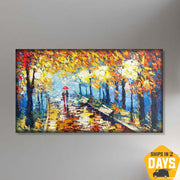 Abstract Trees Paintings On Canvas Colorful Autumn Forest Boho Wall Art Original Modern Artwork for Home | CITY PARK 24"x36"