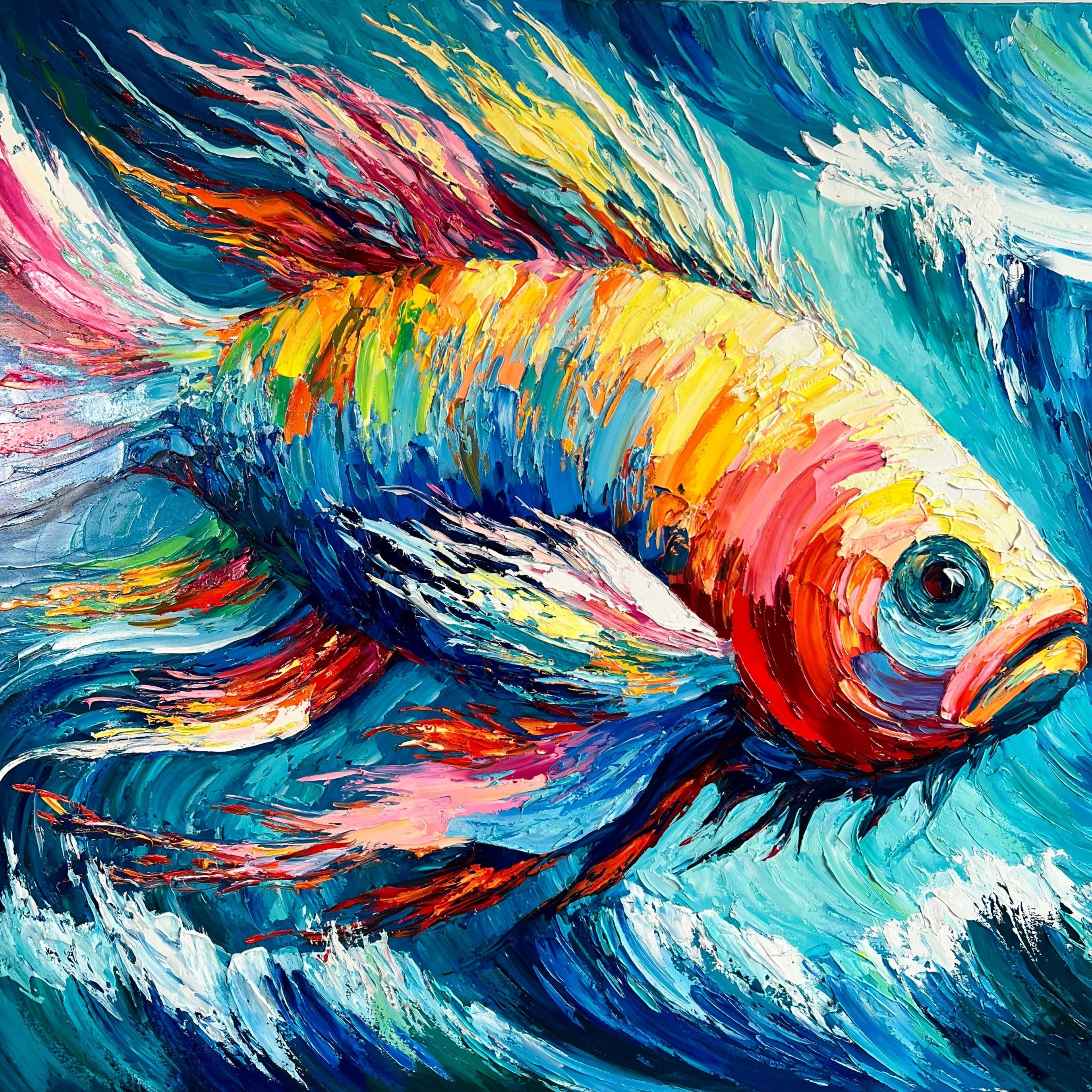 Colorful Fish Large Acrylic Abstract Painting Texture Wall Art