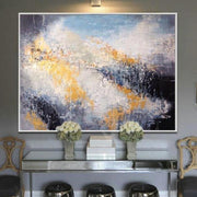 Abstract Landscape Art in Gold, Grey, and Blue | AUTUMN MEMORY - Trend Gallery Art | Original Abstract Paintings