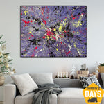 Original Violet Acrylic Painting Abstract Colorful Artwork Hanging Wall Art for Bedroom | VIOLET SPLASH 46"x60"