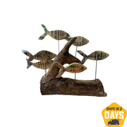 Original Abstract Wood Sculpture Art Abstract Fishes Wood Hand Carved Art Modern Table Desktop Decor | FISH PARADISE 19.7"x11" - Trend Gallery Art | Original Abstract Paintings