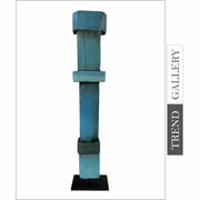 Creative Blue Totem Original Table Decor Wood Sculpture Modern Desktop Art for Home | TURQUOISE 27"x4.7" - Trend Gallery Art | Original Abstract Paintings