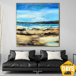 Original Decor Painting On Canvas Ocean Colorful Abstract Desert Modern Artwork Painting Wall Art | LAST OASIS 31.5"x31.5"