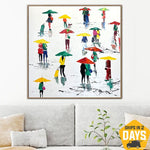 Original People with Umbrellas Paintings On Canvas Abstract Colorful Oil Painting for Living Room | UMBRELLAS 50"x50"