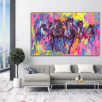 Original Running Horses Acrylic Painting Abstract Animal Painting on Canvas Textured Wall Art for Home Decor | FINAL RACE