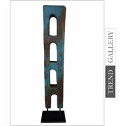Modern Dark Blue Totem Original Hand Carved Table Decor Wood Sculpture Desktop Art for Home | COLOSSEUM 25.6"x4.3" - Trend Gallery Art | Original Abstract Paintings