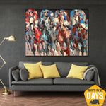 Abstract Horse Racing Wall Art Colorful Horses Modern Animal Artwork for Bedroom Decor | HORSE RACING 35.5"x47.2"