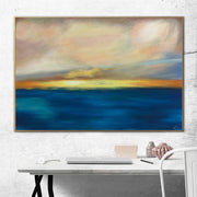 Large Blue Wall Art Abstract Ocean Painting Sunset Painting Canvas Extra Large Wall Art Framed Abstract Modern Art Xl Painting On Canvas | SUMMER SUNSET - Trend Gallery Art | Original Abstract Paintings