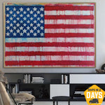 Large USA Flag Painting United States Flag Artwork on Canvas Original Textured Paintings On Canvas Handmade Map Room Decor | USA FLAG 31.49"x43.30"