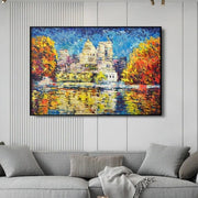 Abstract Colorful Lake Landscape Oil Painting on Canvas Large Original Modern Orange Textured Wall Art | CITY LAKE - Trend Gallery Art | Original Abstract Paintings