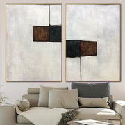Large Minimalist Beige Diptych Paintings On Canvas Abstract Set Of 2 Paintings In Beige And Brown Colors Original Decor | CONTRACTIONARY RESEMBLANCE