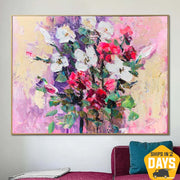 Original Abstract Flowers Painting On Canvas Colorful Floral Art Textured Acrylic Oil Painting | FLORAL REFLECTION 24"x32"