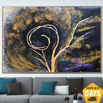 Large Abstract Tree Paintings On Canvas Abstract Expressionism Art Black And Gold Colors Paintings On Canvas Textured Dark Painting | DARK TREE 36"x54"