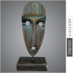 Abstract Oval Wood Sculpture Creative Mask Desktop Art Original Table Figurine for Room Decor | DREAMINESS 17.3"x6.3"