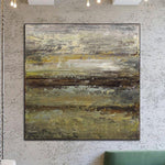 Abstract Oil Painting Landscape Wall Art Canvas Neutral Artwork Heavy Textured Painting Modern Acrylic Art Swamp Painting for Fireplace | MARSHLAND