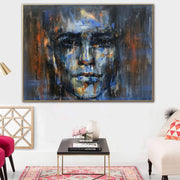 Abstract Portrait Paintings On Canvas Blue Figurative Art Acrylic Face Painting Expressionist Art 30x40 Textured Painting Glam Decor | GULLIBLE FACE - Trend Gallery Art | Original Abstract Paintings