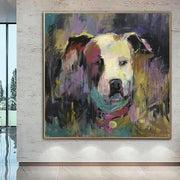 Large Abstract Dog Paintings On Canvas American Pitbull Aesthetic Painting 40x40 Acrylic Artwork Modern Fine Art Wall Decor | LIFELONG FRIEND