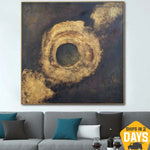 Original Abstract Gold And Black Paintings On Canvas Modern Painting Abstract Chain Textured Wall Art | GOLDEN CHAIN 32"x32"
