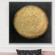Original Painting on Canvas Black and Gold Wall Art Gold Leaf Art Customized Artwork 32x32 Art Abstract Sun Painting Wall Decor | GLOW IN THE DARK
