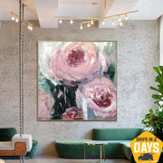 Abstract Flowers Paintings on Canvas Original Flower Art Abstract Pastel Colors Oil Painting Textured Art | SPRING PEONIES 23.6"x23.6" - Trend Gallery Art | Original Abstract Paintings