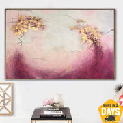 Abstract Mountains Painting Canvas Pink Wall Art Gold Leaf Artwork Custom Painting Neutral Art Modern Style Art | SOMEWHERE IN THE HEAVEN 48"x75" - Trend Gallery Art | Original Abstract Paintings