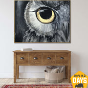 Large Original Abstract Owl Paintings On Canvas Textured Bird Eye Painting Oil Hand Painted Art Ukraine Artist | OWL EYE 17.7"x23.6"