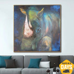 Extra Large Original Abstract Rhino Paintings on Canvas Contemporary Art Textured Oil Painting | RAW POWER 32"x32"