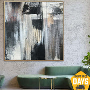 Large Framed Art Painting White Art Black Modern Paintings on Canvas Paintings Original Oil Abstract Room Decor | STREAKED WITH TEARS 19.68"x19.68