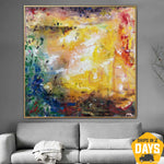 Abstract Colorful Paintings On Canvas Unique Heavy Textured Artwork for Living Room | PASTNESS 46"x46"