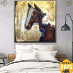 Original Abstract Horse Paintings On Canvas Animal Textured Painting Contemporary Art Horse Lovers Gift | LONE RUNNER 27.55"x27.55"