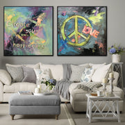 Abstract Colorful Set Of 2 Paintings On Canvas Original Hipster Fine Art Modern Diptych Paintings Contemporary Art | HIPSTER HAPPINESS