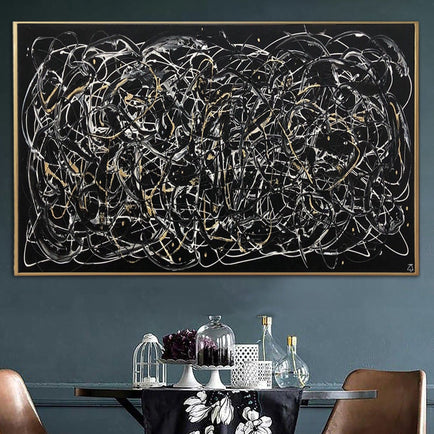 Jackson Pollock Style Aesthetic Painting on Canvas Wall Art Black and White Creative Artwork Customized Painting for Room Decor | ABSTRACT MAZE - Trend Gallery Art | Original Abstract Paintings