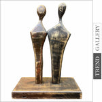 Original Figurative Wood Table Figurine Brown Couple Abstract Desktop Art for Living Room | COUPLE 12"x16.6"