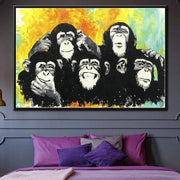 Original Painting Abstract Large Animal Wall Art Monkey Canvas Oil | CHIMPS