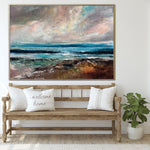 Seascape oil painting on canvas: impressionist art sky and sea painting in custom size as beach contemporary art wall decor | AHEAD OF THE STORM