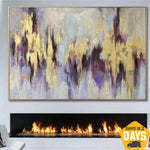 Abstract Paintings On Canvas Gold Leaf Art Purple Painting Modern Textured Painting Oil Painting Beige Artwork Wall Decor | GOLD LILAC 35.82"x53.93"