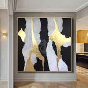 Black And White Painting Gold Leaf Painting On Canvas Abstract Living Room Decor | SOUL NOTES - Trend Gallery Art | Original Abstract Paintings