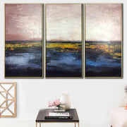 Abstract Pink and Blue Art Sunset Painting Set of 3 | FLAME OF SUNSET - Trend Gallery Art | Original Abstract Paintings