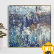 Abstract Oil Painting On Canvas 21.6x21.6 in, Abstract Decor, Blue And Grey, Wall Painting Room Decor, Palette Knife Art | BRASS EVENING 21.6"x21.6" - Trend Gallery Art | Original Abstract Paintings