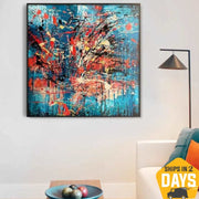 Small Colorful Original Abstract Acrylic Painting in size 27.55x27.55", Expressionist Artwork, Modern Textured Fine Art | ICE CRACKS 27.55x27.55" - Trend Gallery Art | Original Abstract Paintings
