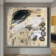 Original Abstract Beige Paintings On Canvas Black Acrylic Art Modern Wall Art | PERPETUUM MOBILE - Trend Gallery Art | Original Abstract Paintings