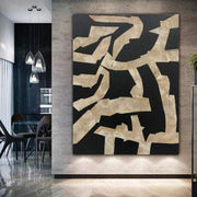 Large Abstract Paintings On Canvas Black Wall Art Beige Painting Minimalist Art Canvas Artwork | GOLDEN LABYRINTH - Trend Gallery Art | Original Abstract Paintings